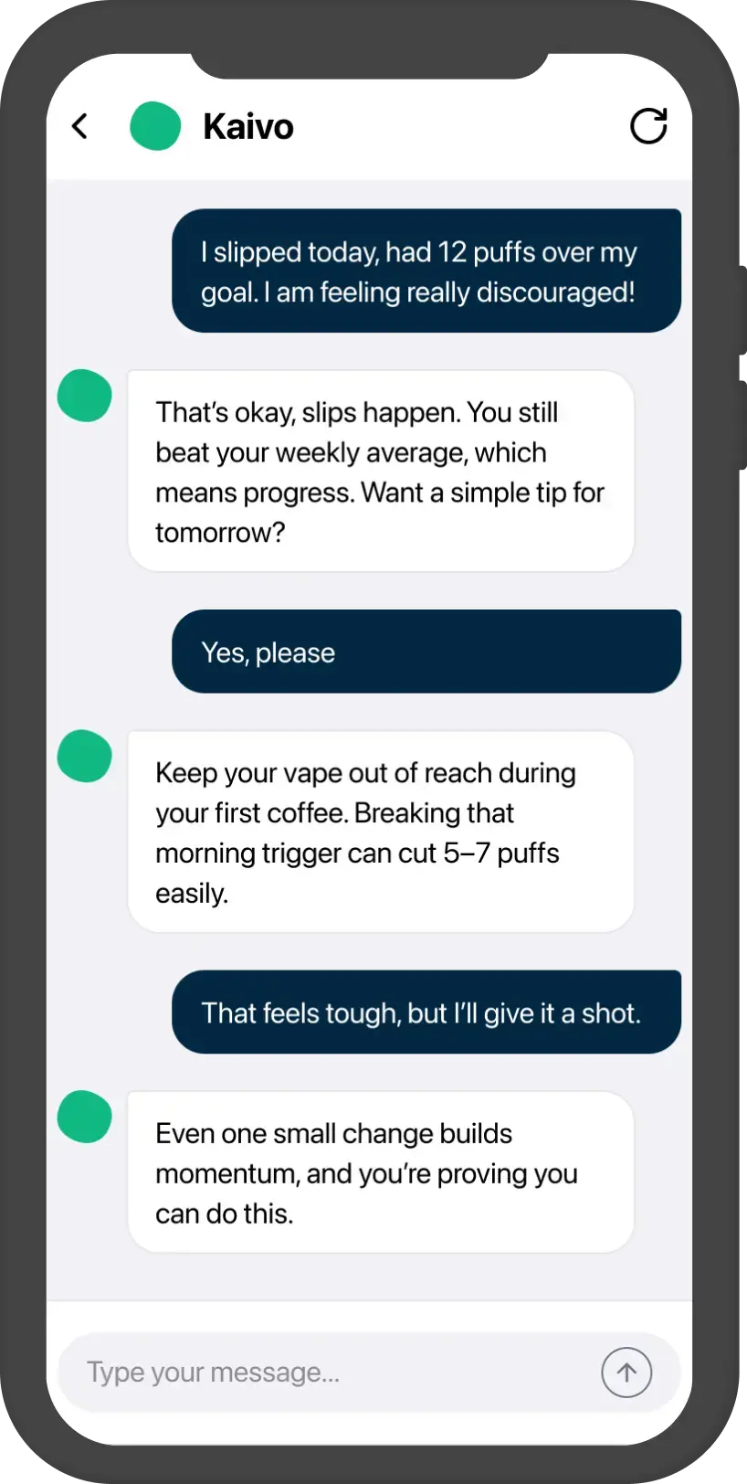 Kaivo AI Coaching Support - Main Screen