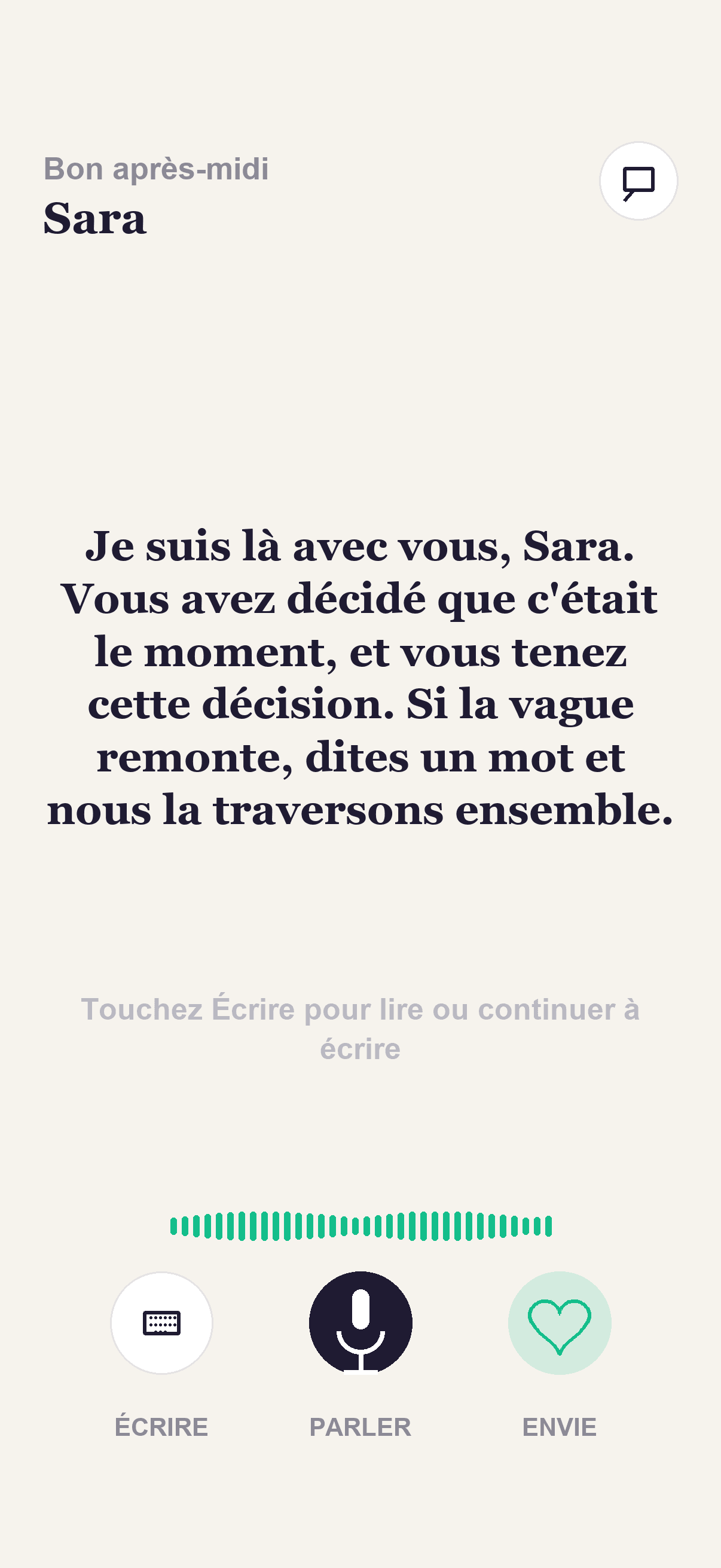 Écran vocal Kaivo avec une réponse de soutien